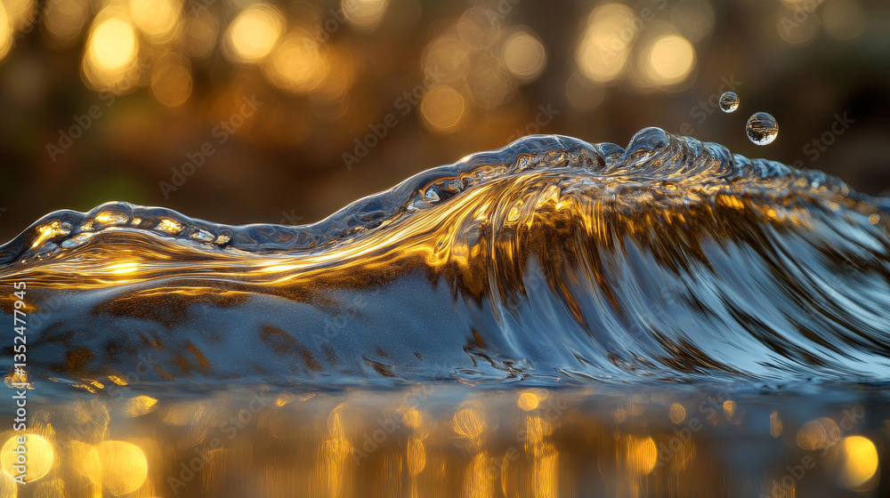 Poster digital particles wave flow gold color with bokeh abstract motion background concept