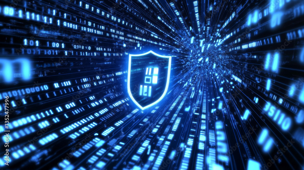 Poster cybersecurity data protection technology concept internet connection online network. there is a prom