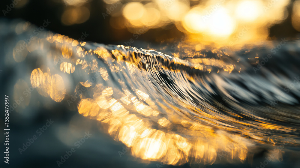Poster digital particles wave flow gold color with bokeh abstract motion background concept