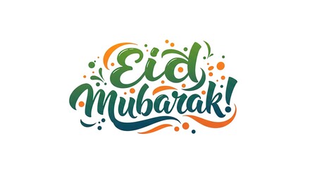 Naklejka premium Eid mubarak lettering design with decorative dots and swirls on white