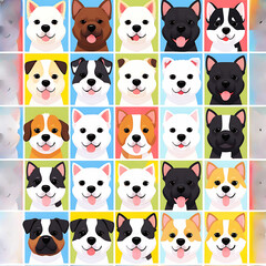 Obraz premium Cute and smile dog heads doodle vector set and Cute facial expression icon of the dog.