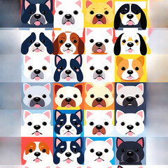 Obraz premium Cute and smile dog heads doodle vector set and Cute facial expression icon of the dog.