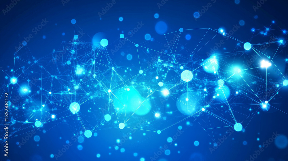 Poster blue digital cyberspace digital data network connections with lines and dots connection. technology 