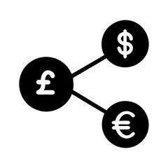 connected currency symbols including dollar, euro, and pound for financial exchange, global trade, international banking, and currency conversion visuals

