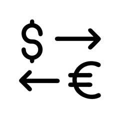 currency exchange icon with dollar and euro symbols - flat stroke design for apps and websites
