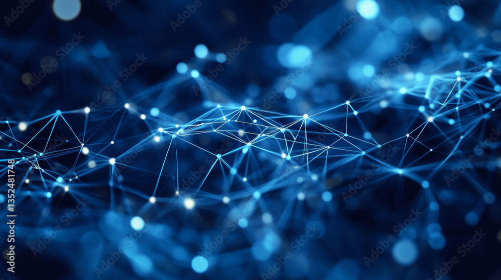 Poster technology network and blockchain connections background concept, blue abstract background digital l