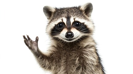 Fototapeta premium Funny Raccoon Making Gesture on a Rock in Playful Display