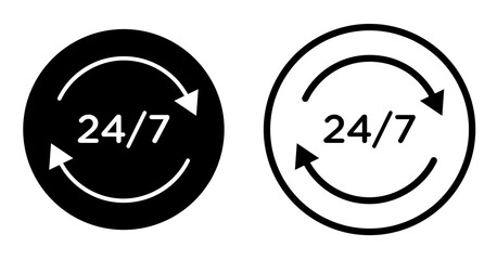 24 7 icons symbol. Flat and line design style.