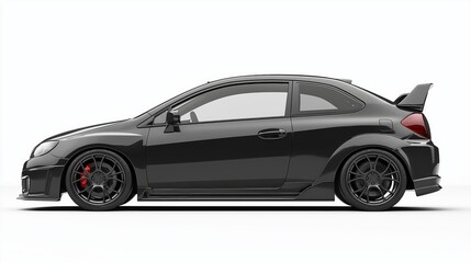 Obraz premium dark gray metallic hatchback car, rendered in photorealistic style with highly reflective surfaces