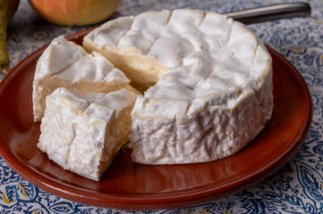 French soft Camembert cheese, original Camembert de Normandie made from raw unpasteurised cow milk