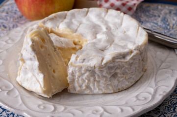French soft Camembert cheese, original Camembert de Normandie made from raw unpasteurised cow milk
