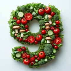 Number Nine Crafted from Fresh Vegetables