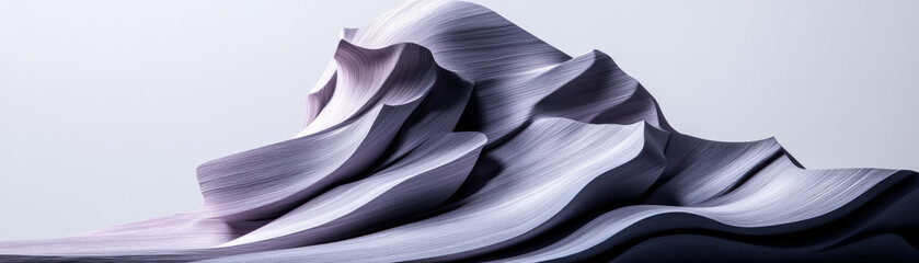Abstract flowing layers resembling mountain, with smooth textures and gradient of soft purple