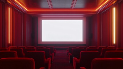 Fototapeta premium Red-themed cinema interior with vibrant decor, plush seating, and a cinematic atmosphere, capturing the essence of a modern movie theater experience with a bold and energetic design.