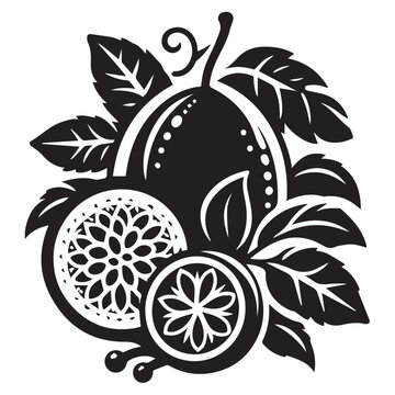 black and white passion fruit design clip art preview