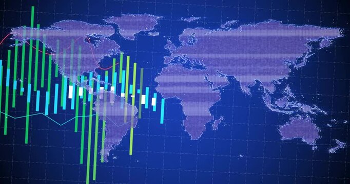 Visualizing global financial data, animation of graphs over world map background