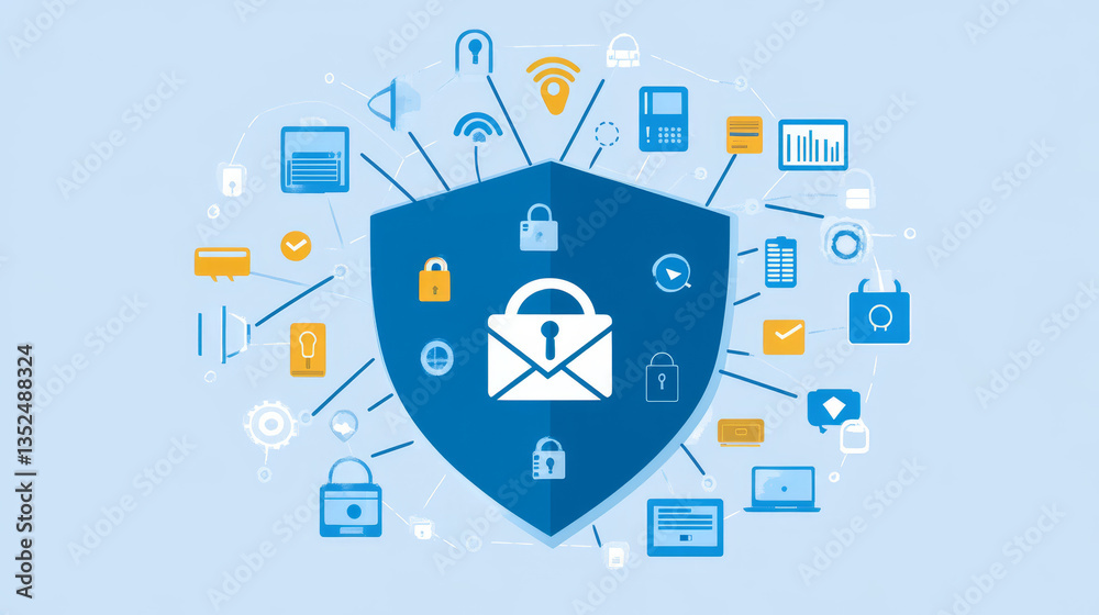 Poster cybersecurity data protection technology concept internet connection online network. the icons and p