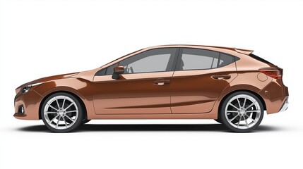 Obraz premium Brown hatchback car, rendered in photorealistic style with highly reflective surfaces
