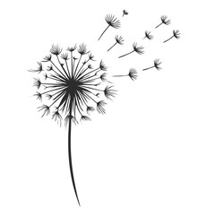 Dandelion Blowing in the Wind Line Art
