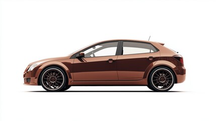 Fototapeta premium Brown hatchback car, rendered in photorealistic style with highly reflective surfaces