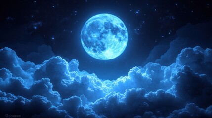 Obraz premium Celestial Serenity: A Blue Moon's Embrace