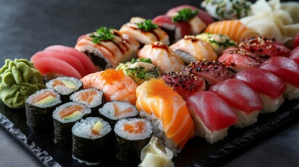 Colorful Sushi Assortment on Dark Background
