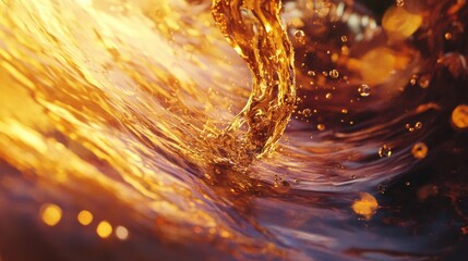 Golden Liquid Splash with Warm Lighting