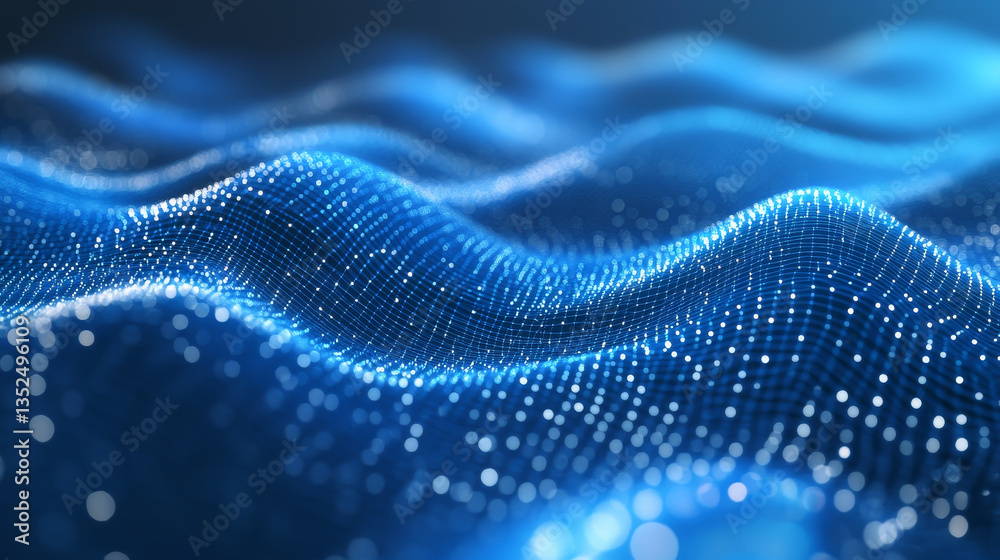Poster digital abstract background blue wave flow line and dots connect, background 3d rendering