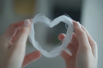 Two hands carefully holding a delicate heart shaped object