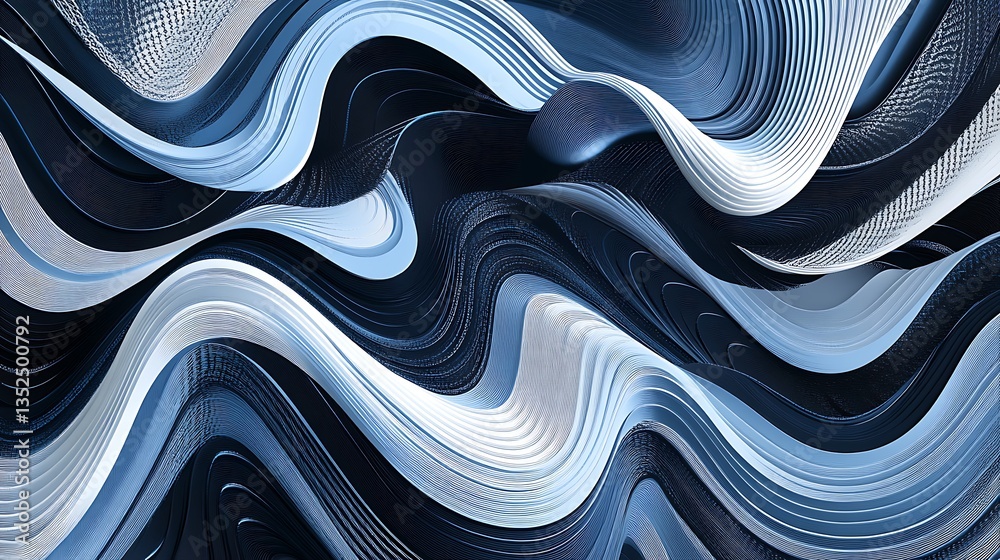 Poster Abstract Blue and White Wave Pattern A Dynamic Digital Art Piece