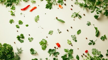 Fototapeta premium Scattered Herbs and Spices on White Background