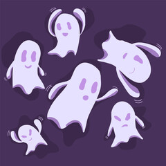 A collection of flying ghosts. Illustration vector graphic design cute ghost.