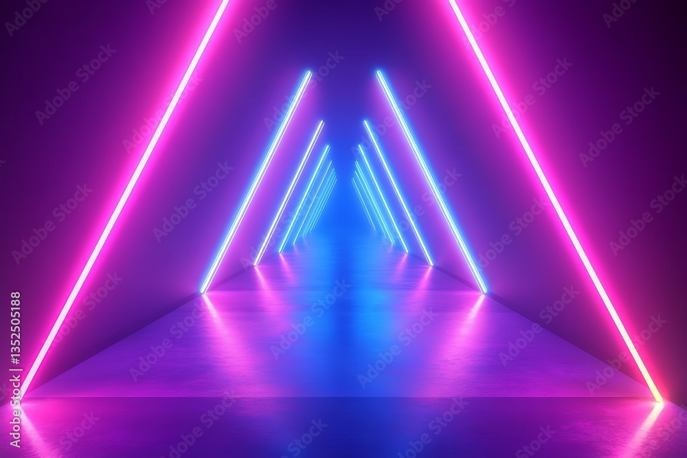 Poster abstract neon light tunnel with pink and blue glowing lines creating a futuristic and vibrant corrid