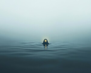 Glowing Orb in Misty Waters.