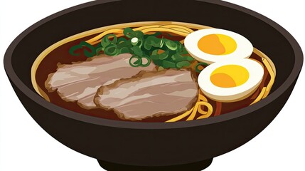 A hot bowl of ramen with miso broth, sliced pork, boiled egg, and fresh scallions