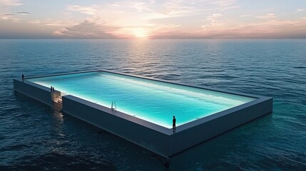 Modern infinity pool overlooking the ocean at sunset creates a serene retreat for relaxation and enjoyment