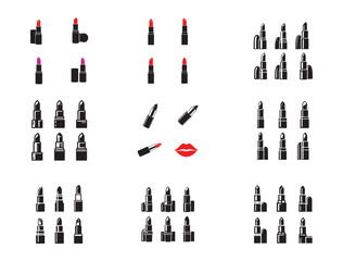 Lipstick collection, makeup products silhouette vector art illustration