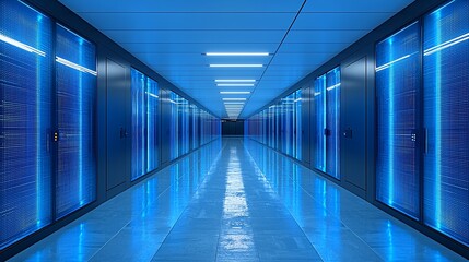 Fototapeta premium Modern Data Center Server Room Corridor