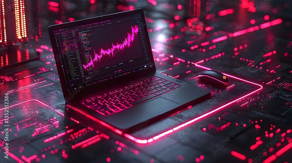 Wall mural cybersecurity data analytics displayed on a glowing laptop