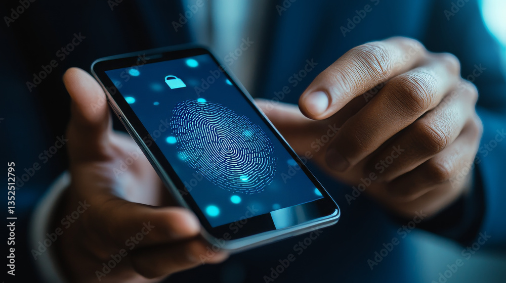 Poster fingerprint identification technology concept login on your smartphone to secure privacy of personal