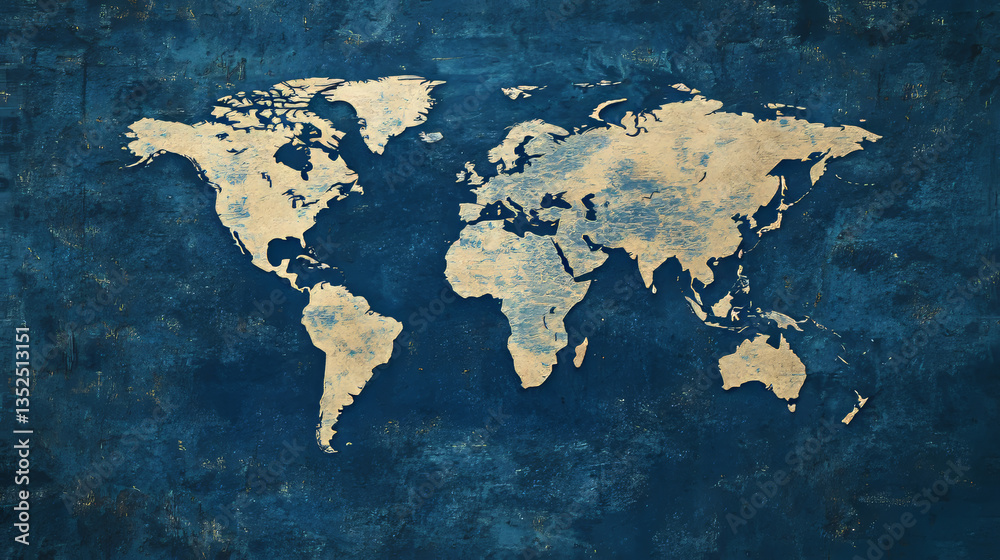Wall mural technology background concept. it consists of an abstract world map and has a table below. dark blue