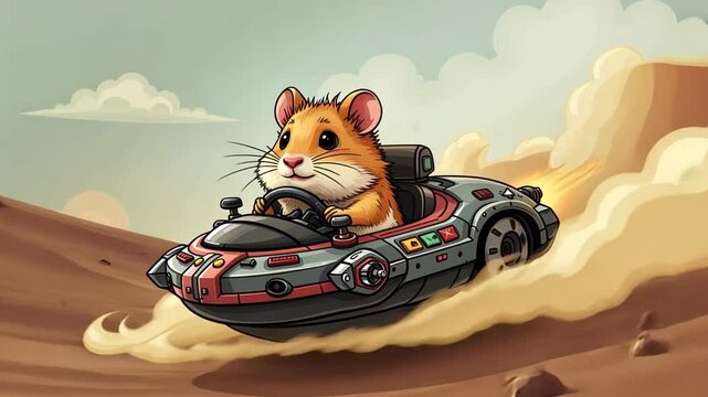  Animated hamster driving a sports car with speed