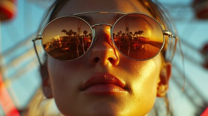 Ferris wheel reflection carnival photograph sunset close-up visual harmony