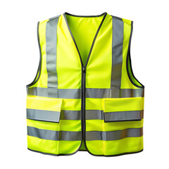 Bright Yellow Safety Vest with Reflective Stripes isolated on transparent background