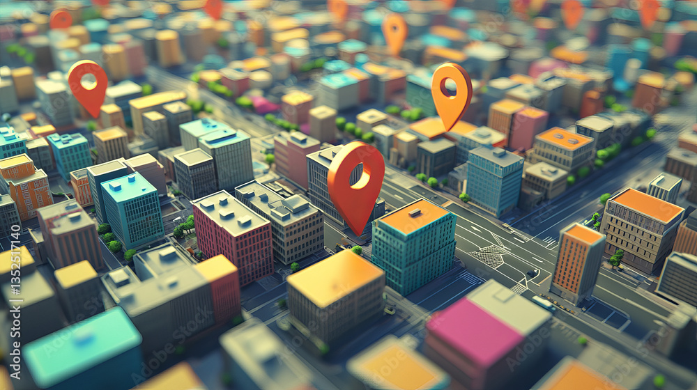 Poster technology digital data network connection, cityscape location icons of gps navigation, high speed i