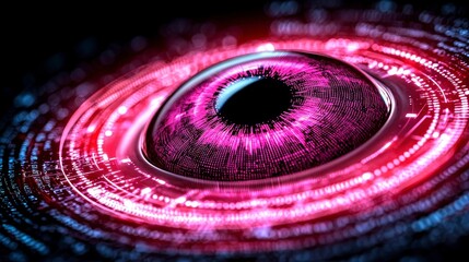 Abstract Glowing Eye with Concentric Circles in Pink and Red