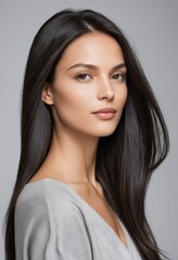 Stunning Portrait of a Young Woman with Long, Straight Black Hair