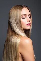 stunning blonde woman with long straight hair