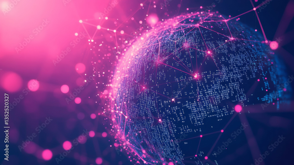 Poster big data technology concept. the interconnected polygons form a prominent sphere in the center. bina
