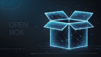 Futuristic glowing low polygonal open box isolated on dark blue background vector illustration
